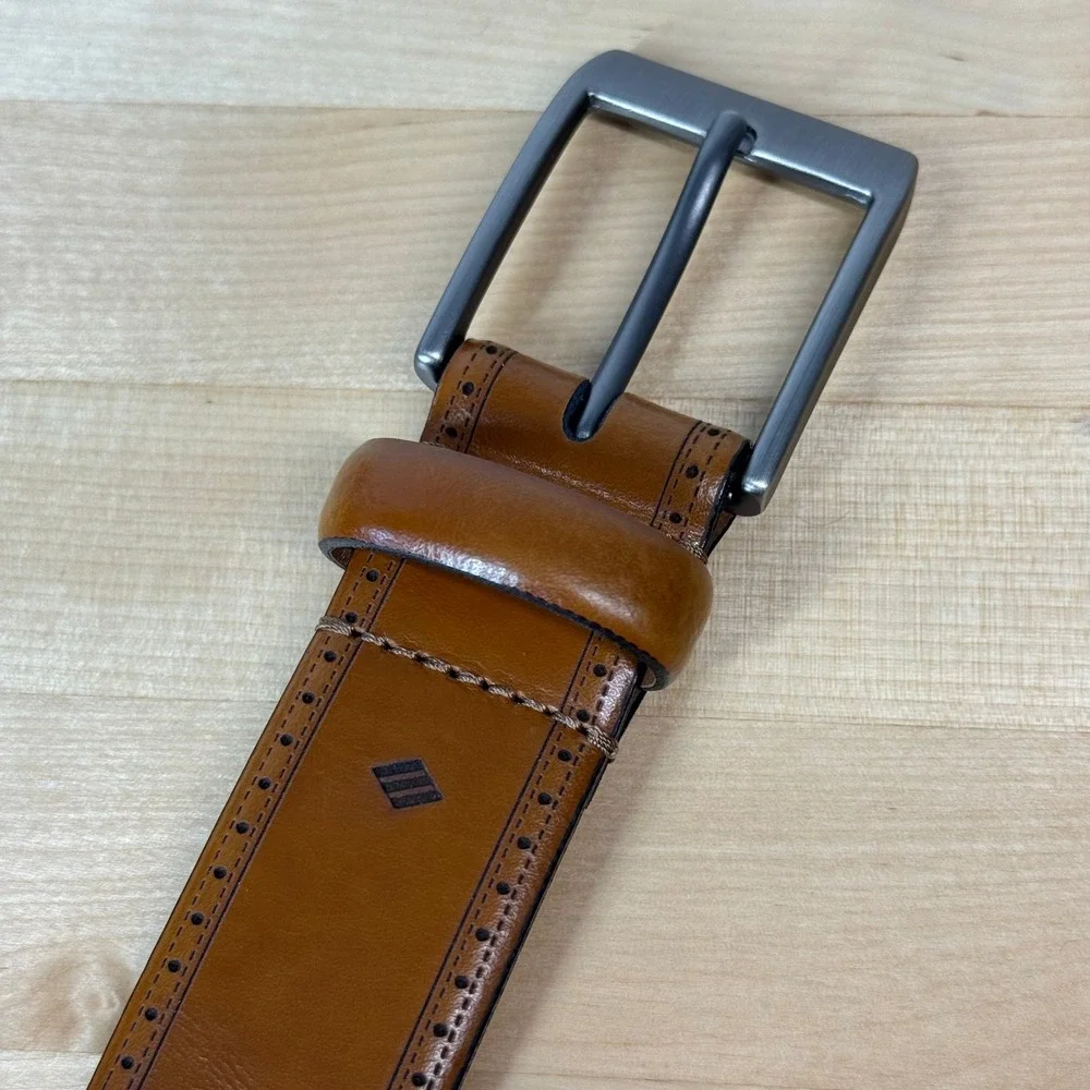 Mens Wearhouse Cognac Leather Brogue Belt Handcrafted in Italy Size 40 13033-262